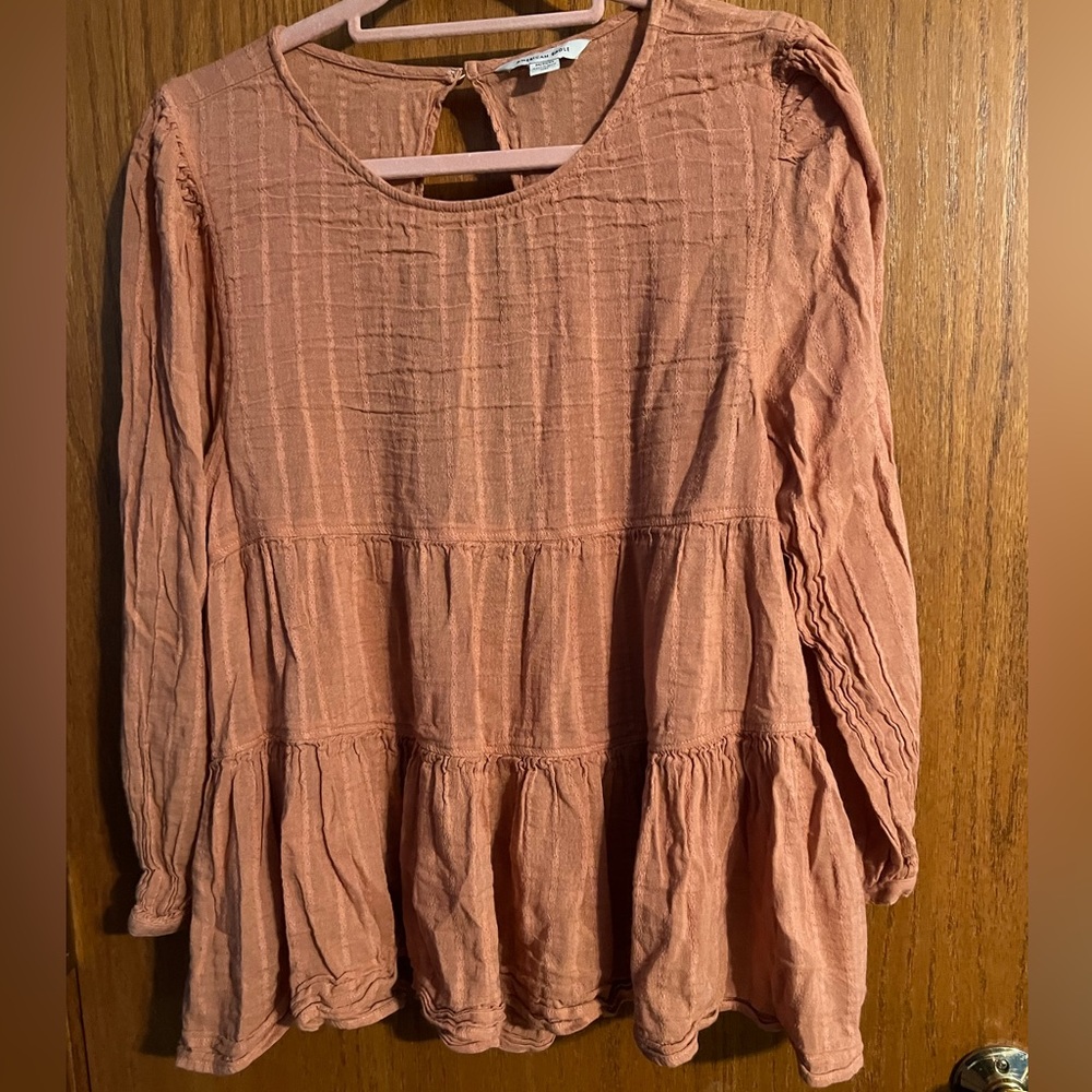 American Eagle Dark Orange Long Sleeve Tired Top Back Open‎ MED EUC